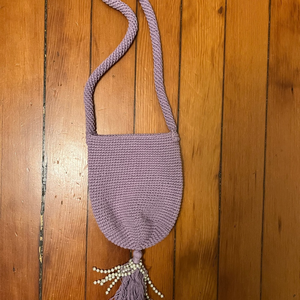 Lavender Knit Shoulder Bag with Tassel